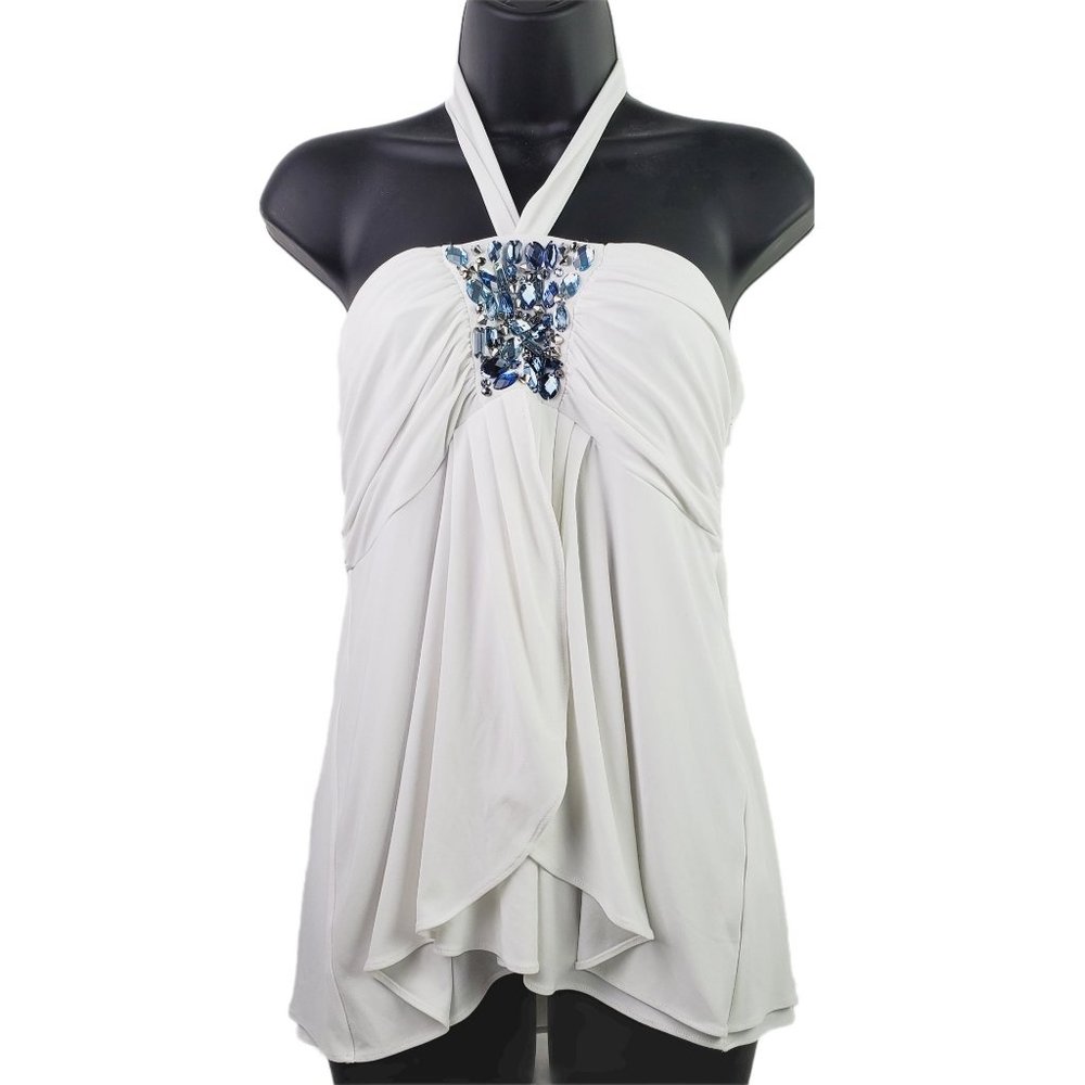 White House Black Market WHBM Jeweled Halter Top Sz M
